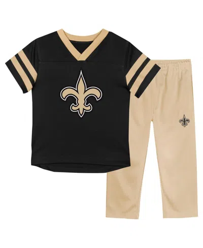 Outerstuff Babies' Toddler 2-piece Black/vegas Gold New Orleans Saints Red Zone V-neck T-shirt And Pants Set In Neutral