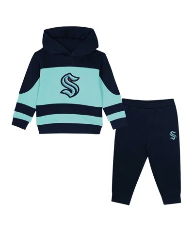 Outerstuff Babies' Toddler 2-piece Deep Sea Blue/light Blue Seattle Kraken Puck Hero Fleece Hoodie And Sweatpants Set In Black