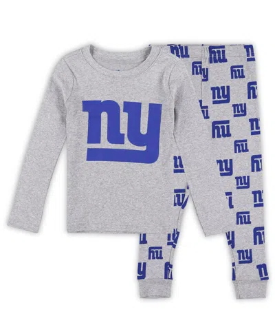 Outerstuff Babies' Toddler 2-piece Heather Gray New York Giants Long Sleeve T-shirt And Pants Sleep Set