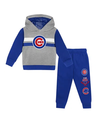 Outerstuff Kids' Toddler 2-piece Heather Gray/royal Chicago Cubs Wind Up Pullover Hoodie And Sweatpants Set In Heather Gray,royal