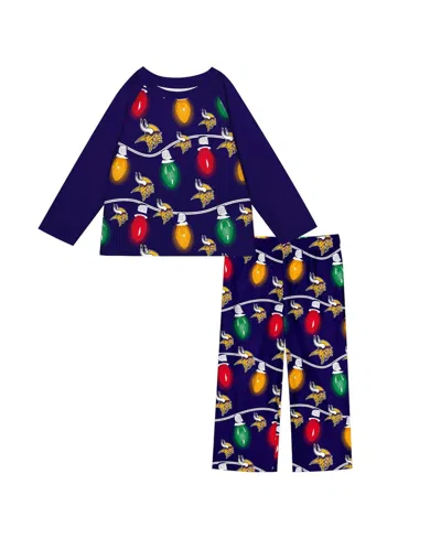 Outerstuff Babies' Toddler 2-piece Minnesota Vikings Garland Holiday Long Sleeve Pajama Set In Multi