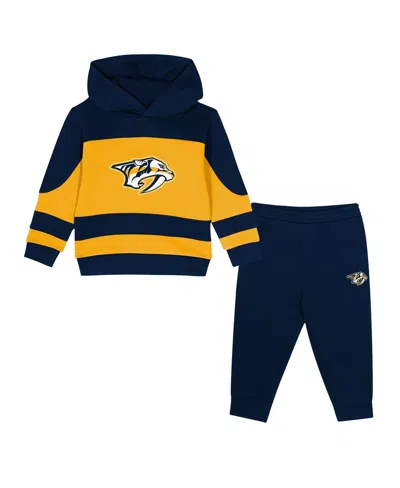 Outerstuff Babies' Toddler 2-piece Navy/gold Nashville Predators Puck Hero Fleece Hoodie And Sweatpants Set In Multi