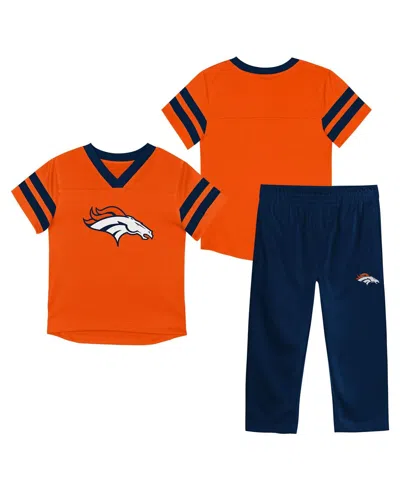 Outerstuff Babies' Toddler 2-piece Orange/navy Denver Broncos Red Zone V-neck T-shirt And Pants Set In Multi