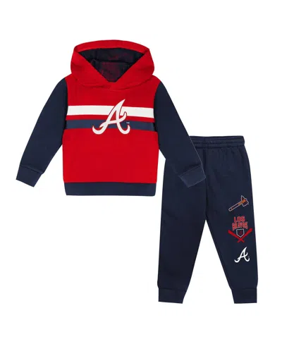 Outerstuff Babies' Toddler 2-piece Red/navy Atlanta Braves Wind Up Pullover Hoodie And Sweatpants Set In Red,navy