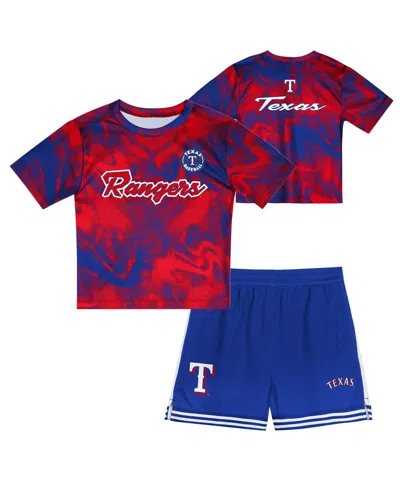 Outerstuff Babies' Toddler 2-piece Red/royal Texas Rangers Pinch Hitter Infielder T-shirt And Shorts Set In Blue