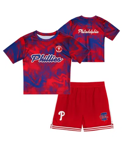 Outerstuff Babies' Toddler 2-piece Royal/red Philadelphia Phillies Pinch Hitter Infielder T-shirt And Shorts Set