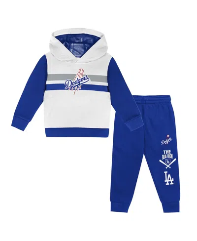Outerstuff Kids' Toddler 2-piece White/royal Los Angeles Dodgers Wind Up Pullover Hoodie And Sweatpants Set In White,royal
