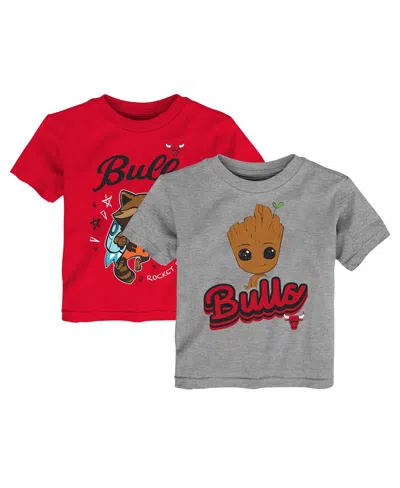 Outerstuff Babies' Toddler 2-piece Heather Gray Chicago Bulls Guardians Of The Galaxy T-shirt Set In Red