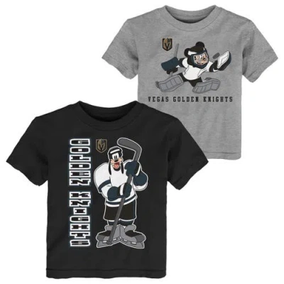 Outerstuff Kids'  Toddler Black/heather Gray Vegas Golden Knights Two-pack Disney Offense Only T-shirt Set In Multi