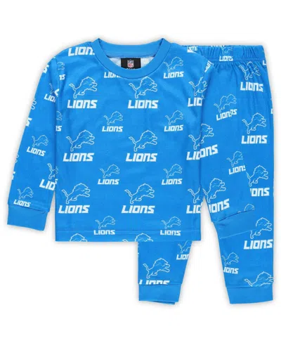 Outerstuff Babies' Toddler Blue Detroit Lions All-over-print Long Sleeve T-shirt And Pants Sleep Set