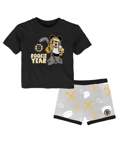 Outerstuff Babies' Toddler Boston Bruins Disney Rookie Year T-shirt Shorts Set In Black