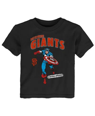 Outerstuff Babies' Toddler Boys And Girls Black San Francisco Giants Team Captain America Marvel T-shirt