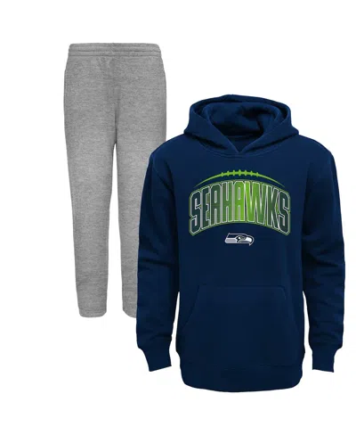 Outerstuff Babies' Toddler Boys And Girls College Navy, Heather Gray Seattle Seahawks Double-up Pullover Hoodie And Pan In Navy,heather Gray