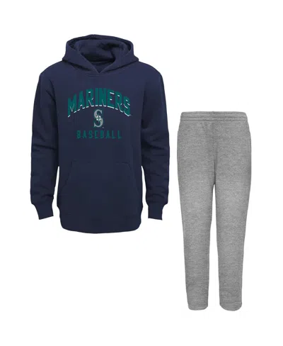 OUTERSTUFF TODDLER BOYS AND GIRLS NAVY, GRAY SEATTLE MARINERS PLAY-BY-PLAY PULLOVER FLEECE HOODIE AND PANTS SET