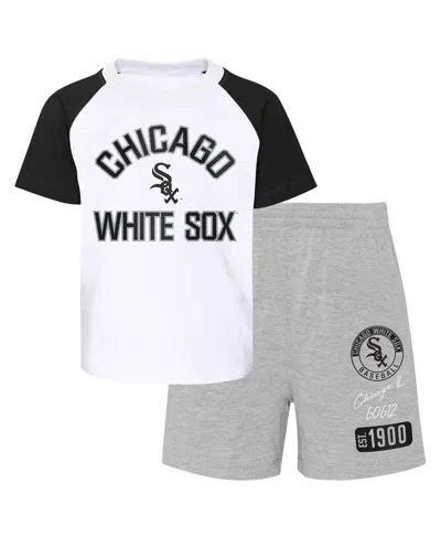 OUTERSTUFF TODDLER BOYS AND GIRLS WHITE, HEATHER GRAY CHICAGO WHITE SOX TWO-PIECE GROUNDOUT BALLER RAGLAN T-SHI