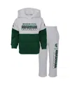 Outerstuff Infant Heather Gray/green Michigan State Spartans Playmaker Pullover Hoodie & Pants Set In Heather Gray,green