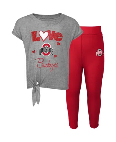 Outerstuff Babies' Toddler Boys Heathered Gray, Scarlet Ohio State Buckeyes Forever Love Team T-shirt And Leggings Set In Heathered Gray,scarlet