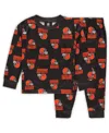 Outerstuff Toddler Brown Cleveland Browns All-over-print Long Sleeve T-shirt And Pants Sleep Set In Multi