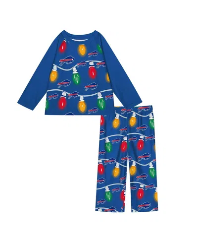 Outerstuff Babies' Toddler Buffalo Bills Two-piece Garland Holiday Long Sleeve Pajama Set In Blue