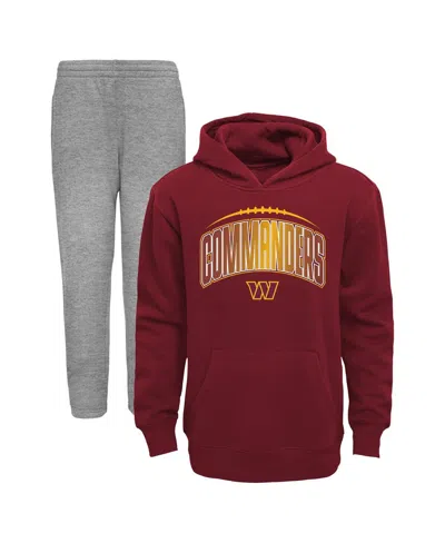 Outerstuff Babies' Toddler 2-piece Burgundy/heathered Gray Washington Commanders Double-up Pullover Hoodie And Pants Se In Burgundy,heather Gray