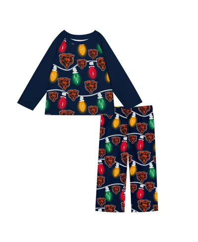 OUTERSTUFF TODDLER CHICAGO BEARS TWO-PIECE GARLAND HOLIDAY LONG SLEEVE PAJAMA SET