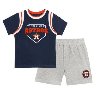 Outerstuff Kids' Toddler Fanatics Branded Navy/gray Houston Astros Bases Loaded T-shirt & Shorts Set In Black