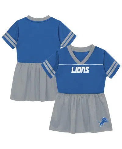 Outerstuff Babies' Toddler Girls' 2t-5t Detroit Lions Short-sleeve V-neck Fit & Flare Dress In Gray