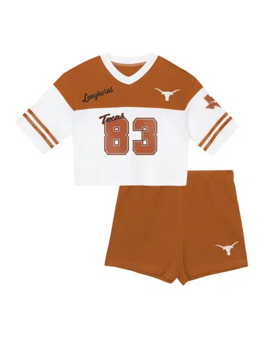 Outerstuff Kids' Toddler Girls' 2t-5t Texas Longhorns V-neck T-shirt And Shorts, 2-piece Set In Brown