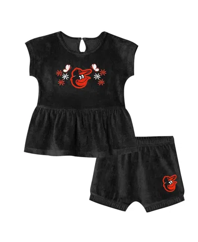 Outerstuff Babies' Toddler Girls Black Baltimore Orioles Hop Base Fashion T-shirt And Shorts Set