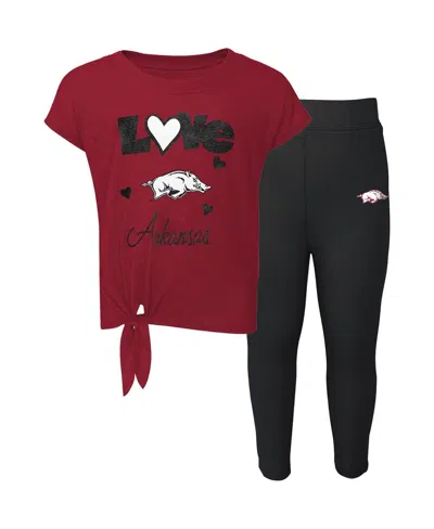 Outerstuff Babies' Toddler Girls Cardinal, Black Arkansas Razorbacks Forever Love Team T-shirt And Leggings Set In Cardinal,black