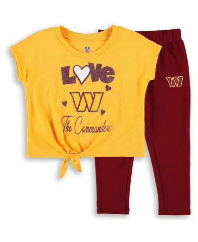Outerstuff Babies' Toddler Girls Gold, Burgundy Washington Commanders Forever Love T-shirt And Leggings Set In Gold,burgundy