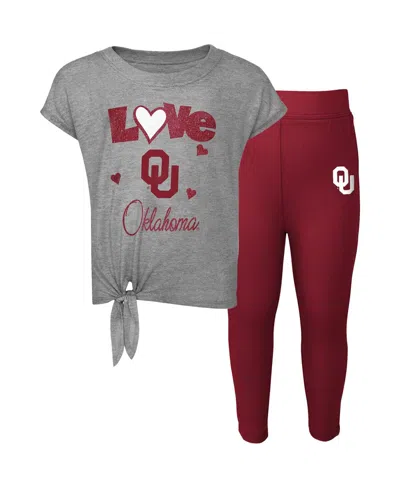 Outerstuff Babies' Toddler Girls Heather Gray, Crimson Oklahoma Sooners Forever Love Team T-shirt And Leggings Set In Heather Gray,crimson