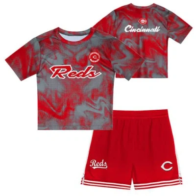 Outerstuff Kids'  Toddler Gray/red Cincinnati Reds Pinch Hitter Infielder T-shirt & Shorts Set