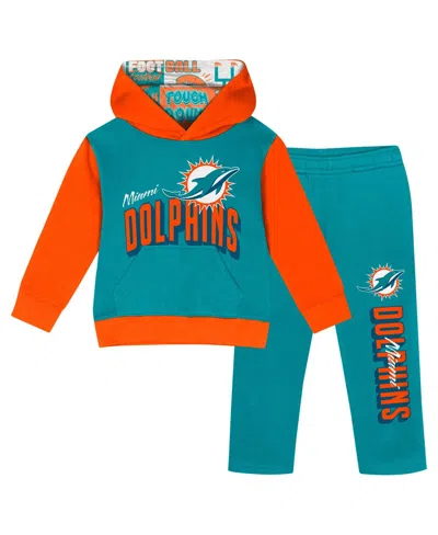 Outerstuff Toddler Miami Dolphins Coin Toss Pullover Fleece Hoodie Pants Set In Aqua
