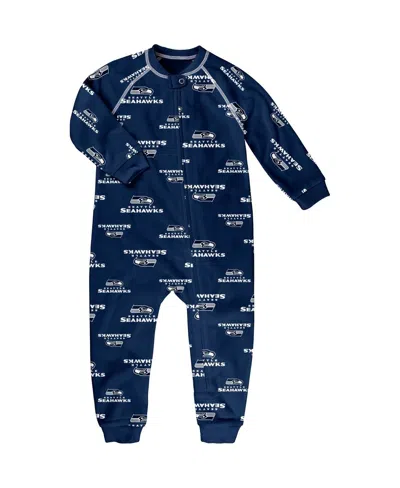 Outerstuff Babies' Toddler Navy Seattle Seahawks Allover Print Raglan Full-zip Jumper In Blue