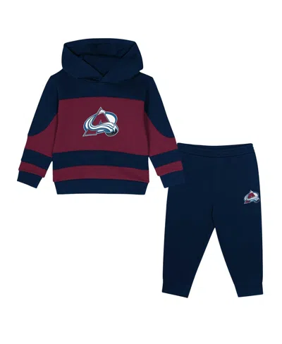 Outerstuff Babies' Toddler Navy/burgundy Colorado Avalanche Puck Hero Fleece Hoodie And Sweatpants Set In Navy,burgundy