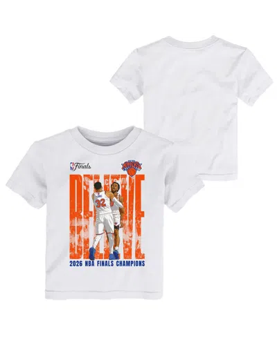 Outerstuff Babies' Toddler Og Anunoby Karl-anthony Towns White New York Knicks 2026 Nba Finals Champions Believe T-shir