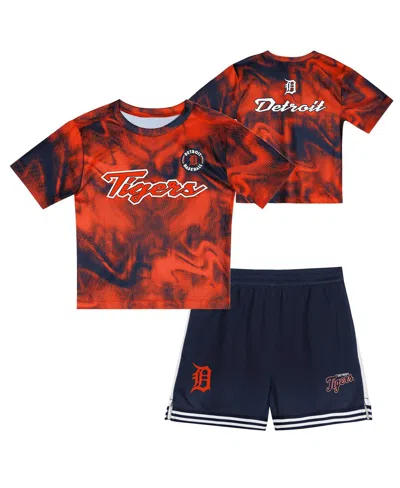 Outerstuff Babies' Toddler Orange/navy Detroit Tigers Pinch Hitter Infielder T-shirt And Shorts Set In Orange,navy