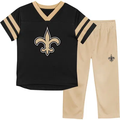 Outerstuff Kids' Toddler  Black/vegas Gold New Orleans Saints Red Zone V-neck T-shirt & Pants Set In Multi