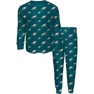 Outerstuff Kids' Toddler  Green Philadelphia Eagles All-over-print Long Sleeve T-shirt And Pants Sleep Set