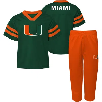 Outerstuff Kids' Toddler  Green/orange Miami Hurricanes Red Zone Two-piece V-neck Top And Pants Set
