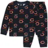 Outerstuff Toddler  Navy Chicago Bears All-over-print Long Sleeve T-shirt And Pants Sleep Set In Black
