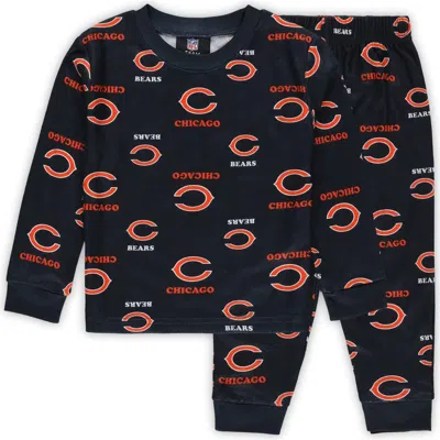 Outerstuff Toddler  Navy Chicago Bears All-over-print Long Sleeve T-shirt And Pants Sleep Set In Black
