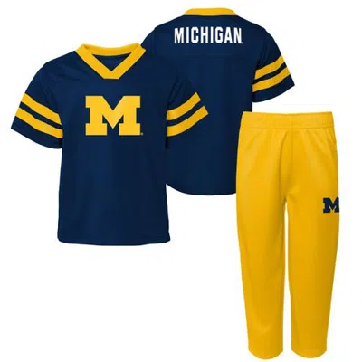 Outerstuff Kids' Toddler  Navy/maize Michigan Wolverines Red Zone Two-piece V-neck Top And Pants Set In Blue