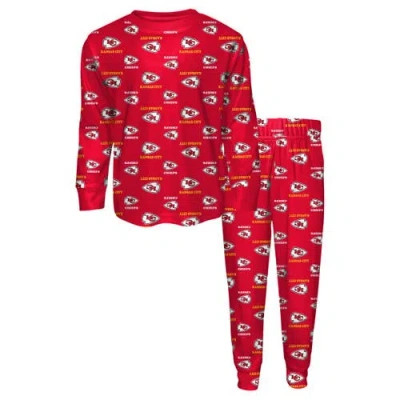 Outerstuff Kids' Toddler  Red Kansas City Chiefs All-over-print Long Sleeve T-shirt And Pants Sleep Set