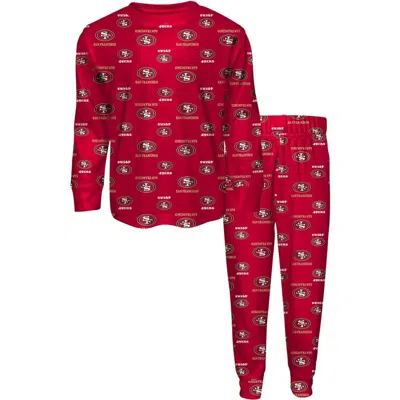Outerstuff Kids' Toddler  Scarlet San Francisco 49ers All-over-print Long Sleeve T-shirt And Pants Sleep Se In Red