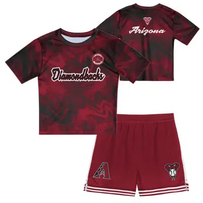 Outerstuff Kids'  Toddler Red Arizona Diamondbacks Pinch Hitter Infielder T-shirt & Shorts Set In Burgundy