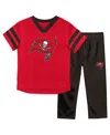 Outerstuff Toddler Red/pewter Tampa Bay Buccaneers Red Zone V-neck T-shirt Pants Set In Red