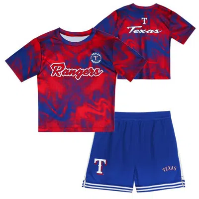 Outerstuff Kids'  Toddler Red/royal Texas Rangers Pinch Hitter Infielder T-shirt & Shorts Set In Blue