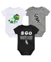 Outerstuff Unisex Infant Black And White And Gray Chicago White Sox Born To Win 3-pack Bodysuit Set In Black,white,gray